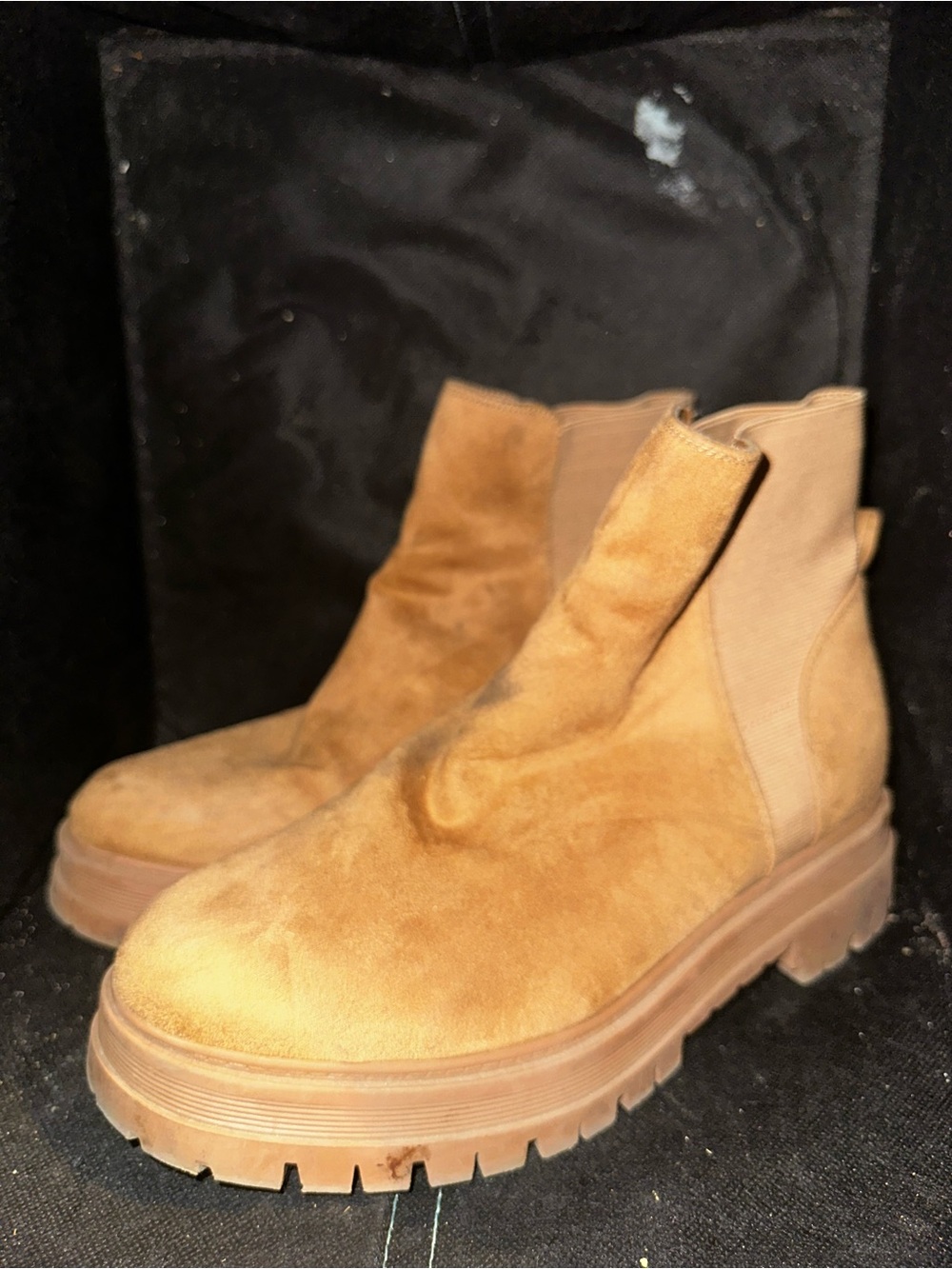 Nine West Tan Suede Chelsea Lug Booties